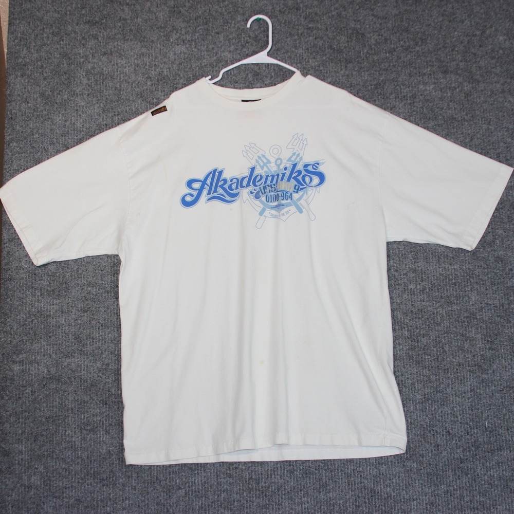 Vintage Akademiks T Shirt Mens 3XL White Baggy Retro Hip‎ Hop Skater Streetwear